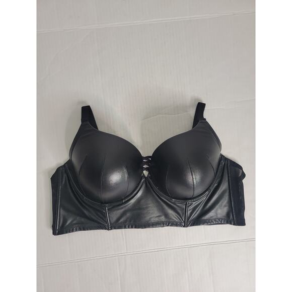 Torrid XO Plunge Push Up Longline Straight Back Bra 46D Pleather Black NEW - Picture 1 of 8